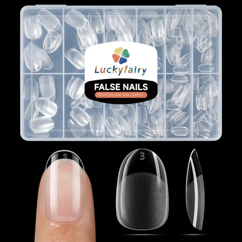 Vista 16 de Luckyfairy Puntas de uñas cortas de almendra, 240 puntas de uñas de gel