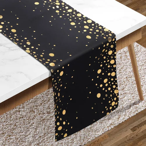Vista 2 de Camino de mesa negro y dorado de 12 x 72 pulgadas, caminos de mesa con puntos brillantes, decoración de cocina y comedor para boda, novia, baby