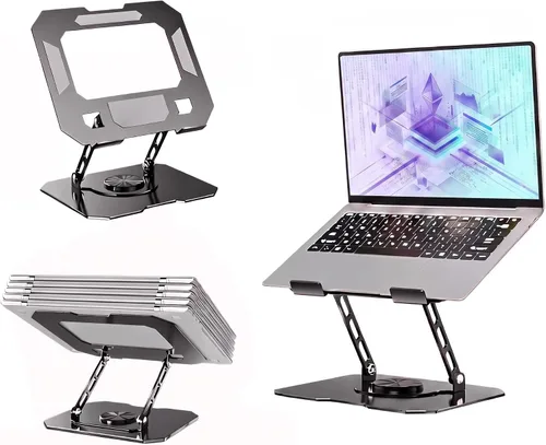 Vista 9 de Laptop Stand for Desk - All-Metal Ergonomic Computer Stand & Laptop Riser, 360° Rotatable & Adjustable & Foldable, Laptop Holder for MacBook Gris