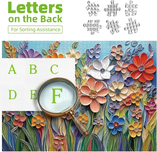 Vista 3 de MINIWAN Rompecabezas de 1000 piezas de arte de papel con plumas 3D para jardín de flores 27.5 x 19.7 pulgadas, letras en la parte posterior