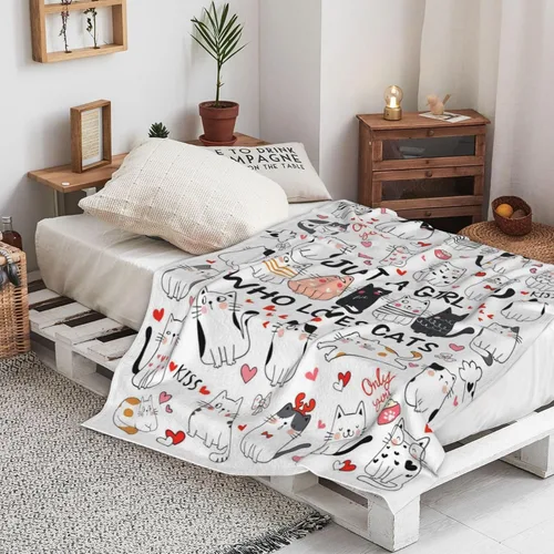 Vista 4 de Manta de franela suave y acogedora con temática de gato para mujeres, niñas, mujeres, adultos, 50 x 40 pulgadas