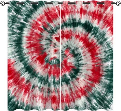 Vista 10 de America - Cortinas opacas de teñido anudado para niñas y niños, decoración del hogar, hippie, rojo, azul, abstracto, con ojales en espiral, cortinas