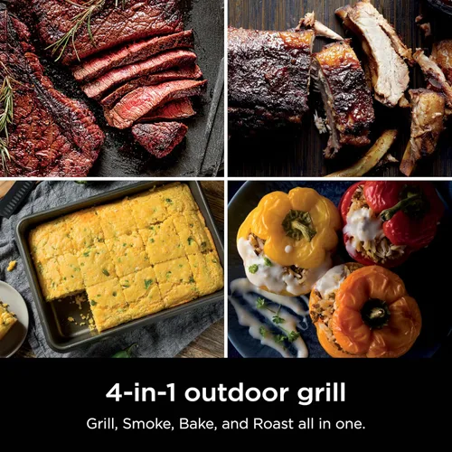 Vista 3 de Parrilla y ahumador Ninja Woodfire para exteriores, funcionalidad 4 en 1, parrilla, ahumado, horneado, asado, sabores auténticos de fuego de leña