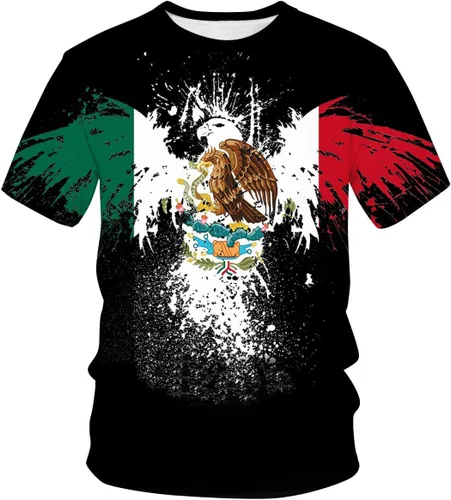 Vista 3 de Lurhonp Camisetas casuales unisex con estampado de la bandera mexicana de México color1
