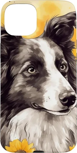 Vista 9 de iPhone 16 Border Collie Dog Watercolor Sunflower Border Collie Case