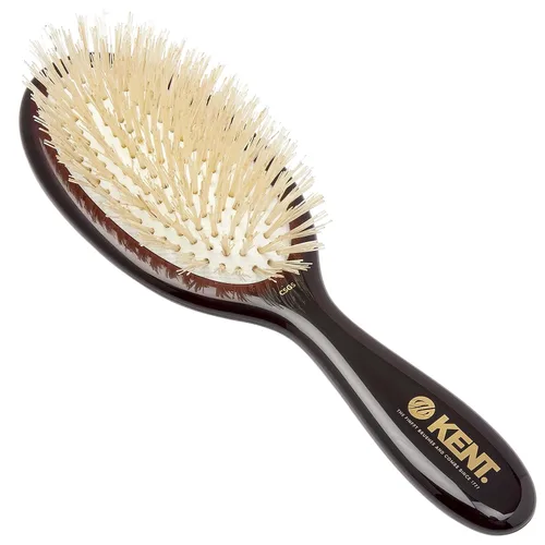 Vista 2 de Kent CSGM 7.75" Cepillo clásico de brillo medio ovalado y desenredante de cerdas de jabalí blancas suaves - Cepillo de brillo para el cabello