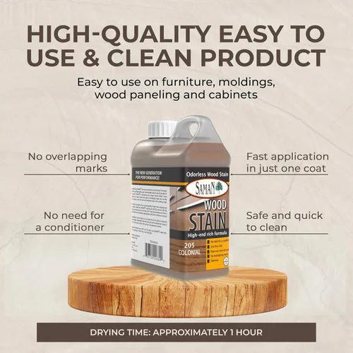 Vista 5 de SamaN Tinte interior para madera a base de agua, tinte natural para muebles, molduras, paneles de madera, gabinetes (colonial TEW-205-32, 32 oz)