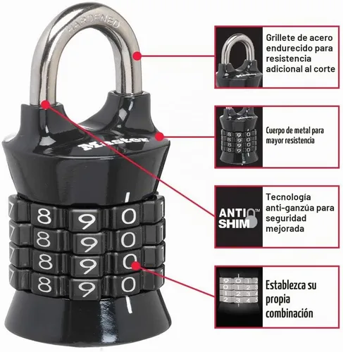 Vista 2 de Master Lock Candado de combinación de palabras, establezca su propia combinación para casilleros de gimnasio y escuela, candado de combinación