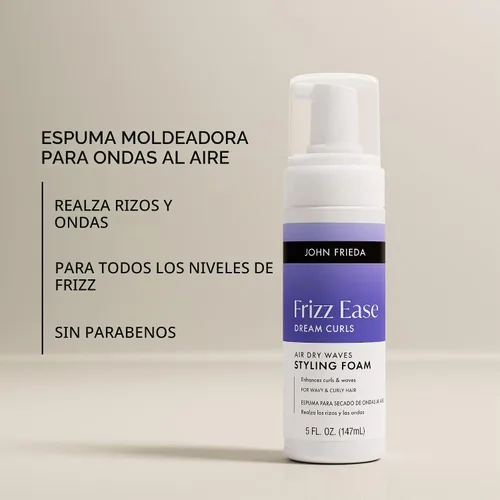 Vista 4 de John Frieda Frizz Ease Dream Curls Air Dry Wave - Espuma para cabello rizado u ondulado, 5 onzas líquidas