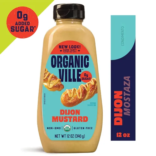 Vista 4 de Organicville Dijon Mustard Dijon Organic, mostaza Dijion, vegano, sin gluten, paleo, entero 30, USDA orgánico, sin OMG, mostaza Keto, mostaza Dijon
