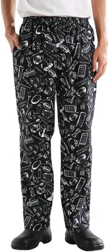 Vista 6 de Pantalones de chef estampados holgados para hombre y mujer, uniformes de cocina con cintura elástica, pantalones de trabajo florales para restaurante