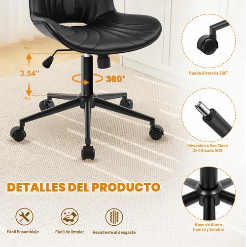 Vista 5 de Silla de oficina, silla de escritorio sin brazos con ruedas, ergonómicas y cómodas sillas de trabajo para computadora en casa, silla de tocador
