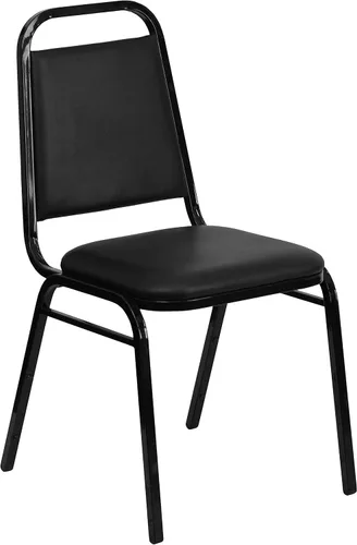 Vista 3 de EMMA + OLIVER Silla de Banquete Apilable con Respaldo Trapezoidal de Vinilo, Silla Multiusos Apilable con Asiento y Respaldo Acolchados, Negro