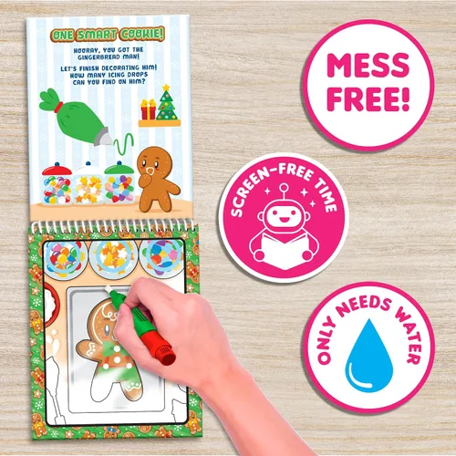 Vista 4 de Scentco Holiday Water Magic (2 Pack - Candy Cane & Gingerbread) - Libros de actividad reutilizables con revelación de agua gourmet patentados