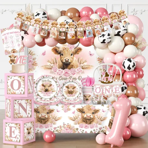 Vista 10 de cocomigo Juego de 232 decoraciones de cumpleaños con diseño de vaca sagrada