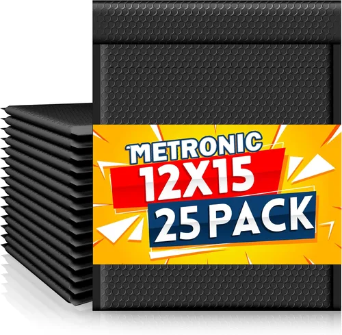 Vista 25 de Metronic Sobres de burbujas negros de 4 x 8 pulgadas, paquete de 50 bolsas