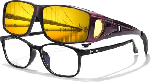 Vista 7 de LVIOE Wrap Around Night-Vision Glasses, Fit Over Prescription Glasses with Polarized Yellow Lens Night-Driving Glasses
