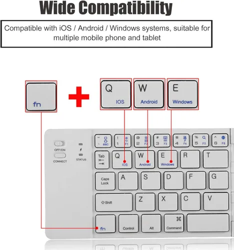 Vista 7 de Diyeeni Teclado compacto plegable, teclado Bluetooth ergonómico portátil, teclados inalámbricos de viaje de tamaño bolsillo para iOS, Android