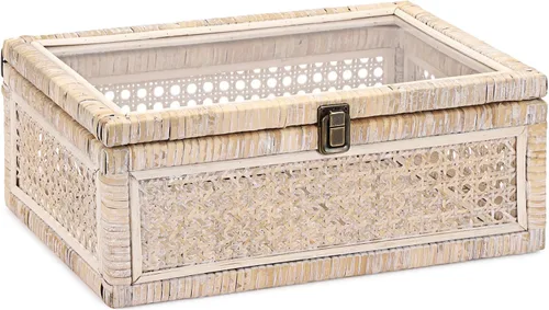 Vista 11 de Hipiwe Caja de exhibición de ratán con tapa de almacenamiento decorativo