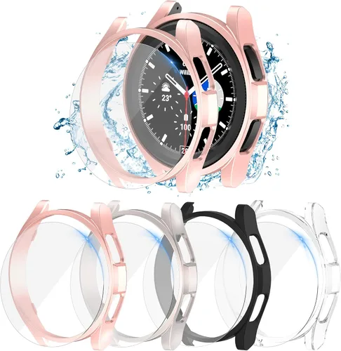 Vista 8 de Paquete de 4 + 4 protectores de pantalla para Samsung Galaxy Watch 5/4 de 1.732 pulgadas (1.732 in), protector de pantalla duro de policarbonato Oro