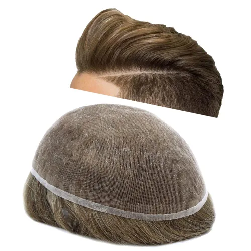 Vista 23 de Toupee para hombres Piezas de cabello humano real, encaje francés completo para hombres, pieza de cabello, nudos blanqueados, línea capilar natural