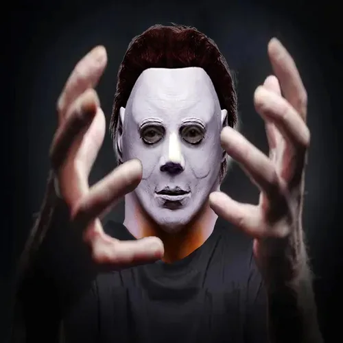 Vista 6 de MAKEATREE Máscara de Halloween Michael Myers 2022 máscara facial aterradora para hombres y adultos disfraz de terror accesorios de látex