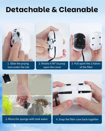 Vista 4 de Pawfly Mini filtro de tortuga de 80 GPH de 4 W para tanques de 1 a 10 galones, filtro de tanque de tortuga de biofiltración de bajo nivel de agua