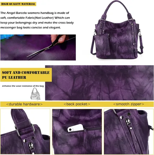 Vista 4 de Angel Barcelo - Bolsa de mano grande de piel suave con correa para el hombro para mujer