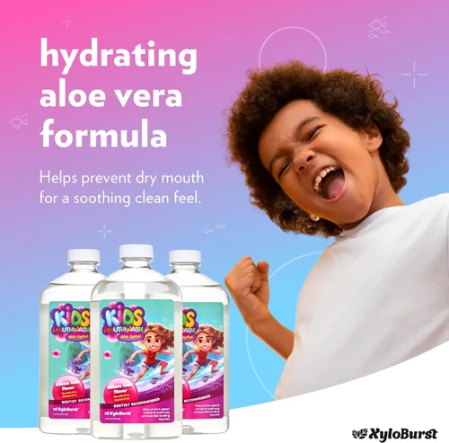Vista 5 de Xyloburst Oral Rinse Kids Enjuague Bucal - Enjuague bucal con xilitol natural, enjuague bucal sin flúor con aloe vera, sin alcohol, 16 onzas líquidas