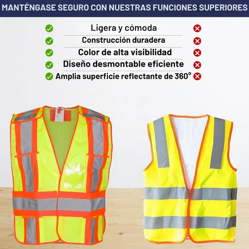 Vista 5 de Chaleco de seguridad de alta visibilidad, chaleco de seguridad ANSI Clase 2 con 5 bolsillos, amarillo con cierre de ajustable, malla transpirable