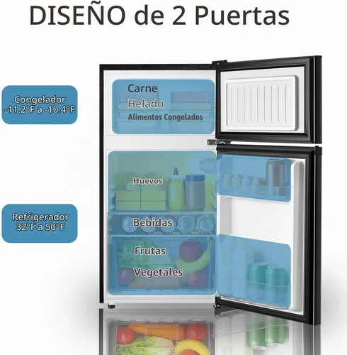 Vista 3 de Saeoola Mini refrigerador con congelador, 3.2 pies cúbicos, mini refrigerador compacto de 2 puertas con congelador separado para dormitorio Negro