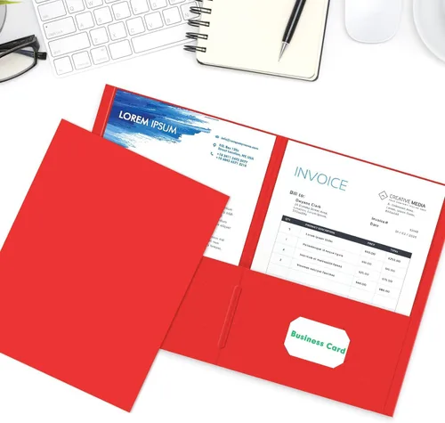 Vista 5 de HERKKA - Carpeta de dos bolsillos, paquete de 100 carpetas de 2 bolsillos, carpetas de papel tamaño carta diseñadas para uso en la oficina