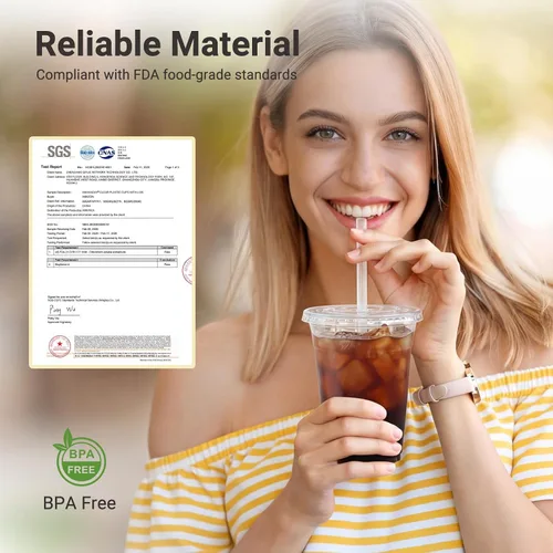 Vista 4 de Paquete de 100 vasos de plástico transparente de 16 onzas con tapas y pajitas, tazas desechables para café helado para llevar, vasos resistentes