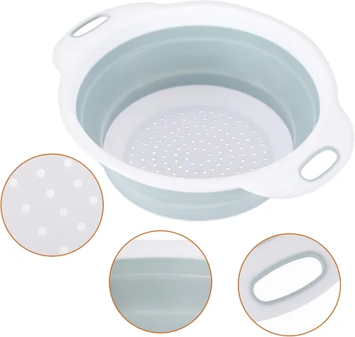 Vista 2 de Colador plegable, colador de cocina, colador plegable con asas extensibles para drenar verduras, pasta, frutas, incluye 6, colador plegable de 4