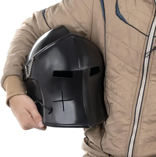 Vista 2 de Chainmail Medieval Crusader Knight Templar Helmet Armadura cruzada de acero y latón
