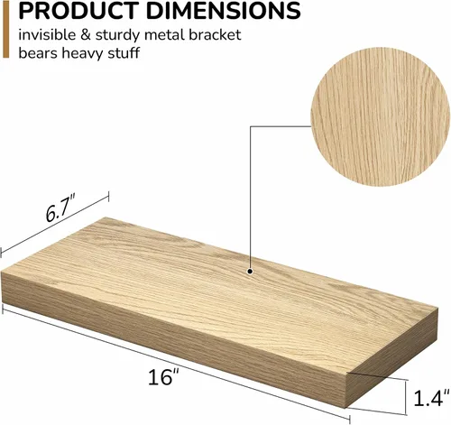 Vista 3 de Fun Memories Estantes flotantes – Estante de pared de 16 pulgadas para decoración y almacenamiento – Estantería de exhibición montada en la pared