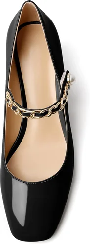 Vista 3 de Eldof Zapatos de tacón de cuña Mary Janes para mujer, con punta cuadrada, tacón bajo de cuña baja, zapatos de vestir para oficina y boda, 2 pulgadas