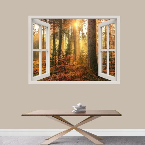 Vista 45 de IDEA4WALL Murales de pared para dormitorio, vista de ventana falsa, bosque, papel tapiz extraíble, calcomanías de pared para despegar y pegar, 24 x