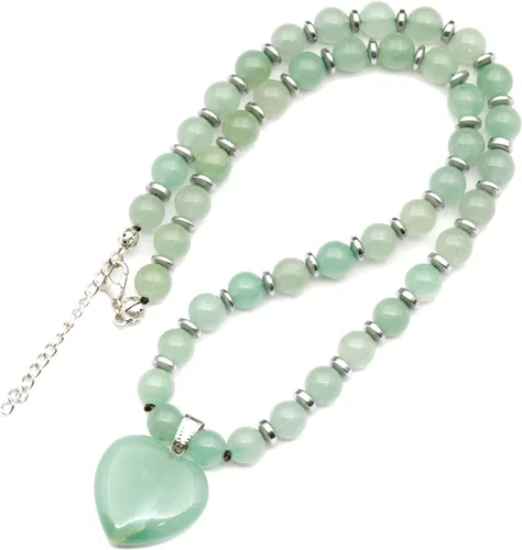 Vista 33 de Colgante de corazón de aventurina natural, Collar de cuentas de aventurina genuina, Collar de piedra verde, Collar de piedras preciosas, Cuentas
