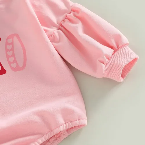 Vista 35 de SOLILOQUY Traje de manga larga con cuello redondo para el primer día de San Valentín para bebé niño y niña, mameluco de corazón de amor