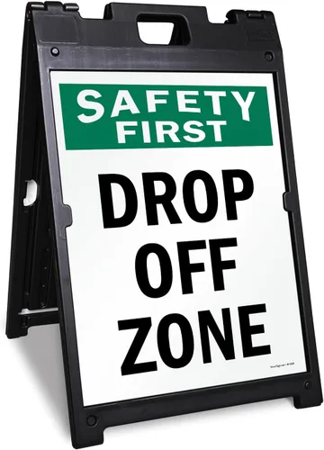 Vista 5 de Safety First – Señal Zona de Drop Off, de plástico plegable, 12" x 25" Kit FloorBoss de 25" x 12