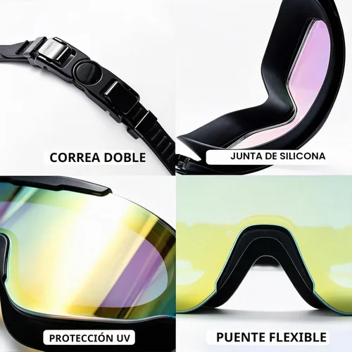 Vista 5 de Gafas de natación, gran angular antivaho y a prueba de fugas UV, gafas de natación de moda para hombres y mujeres
