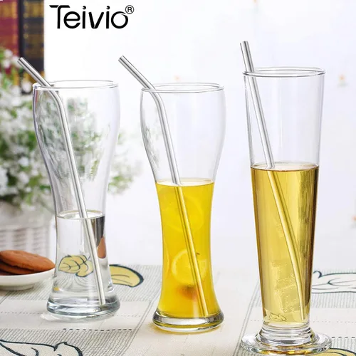 Vista 8 de Teivio 8 popotes de acero inoxidable de 5/16 pulgadas de ancho para vaso de 40 onzas con asa, popotes de metal reutilizables de 12 pulgadas