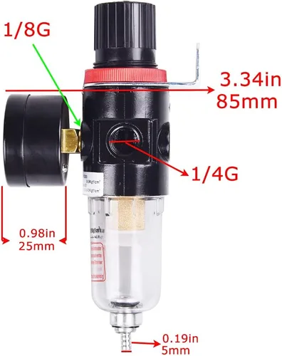 Vista 3 de Kit de regulador de presión de filtro de aire neumático AFR2000 de 1/4G de pulgada (0 a 145 psi) Filtro de compresor de herramienta de aire