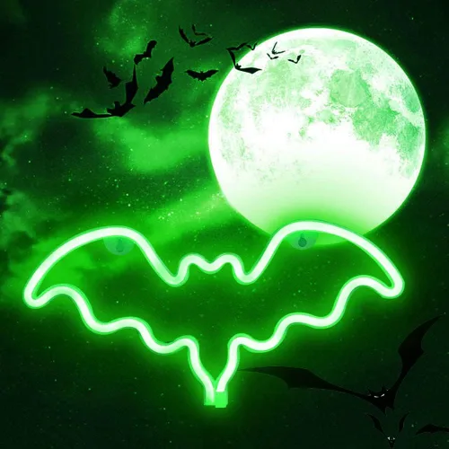 Vista 11 de Vicila Letreros de neón con forma de murciélago para Halloween, luces de neón LED, regalos espeluznantes, lámpara con forma de murciélago para Azul