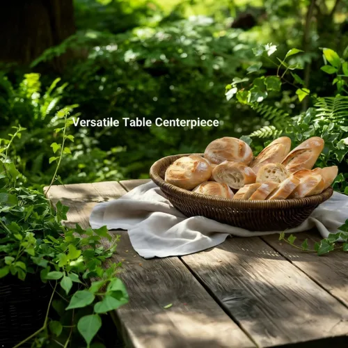 Vista 3 de Cesta de mimbre ovalada tejida a mano, bandeja de ratán natural para pan, frutas y almacenamiento, centro de mesa decorativo rústico para mesa