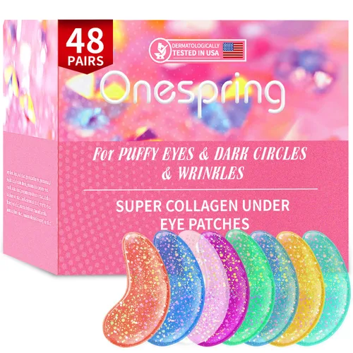 Vista 14 de Onespring Almohadillas de gel para ojos (24 pares) – Parches debajo de los ojos para ojos hinchados, arrugas, ojeras, geles de colágeno natural
