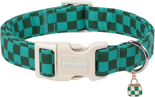 Vista 9 de DOGWONG Collar de Algodón para Perro, Collar para Perro de Cuadros Azules Resistente, Collar Suave y Duradero para Perro Macho, Lindo Collar de A