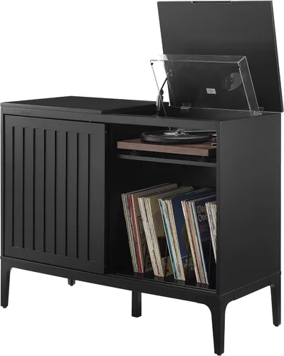 Vista 21 de Crosley Furniture Asher Media Console y soporte para tocadiscos con almacenamiento para discos de vinilo, color marrón oscuro