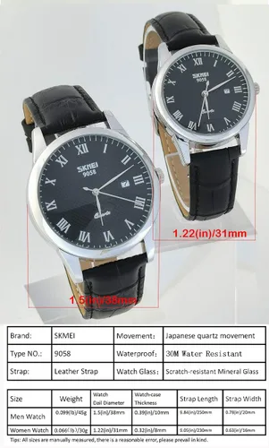 Vista 5 de SKMEI Reloj para hombres de negocios vestido clásico de moda casual negro cuero cuarzo analógico impermeable calendario fecha luz simple relojes